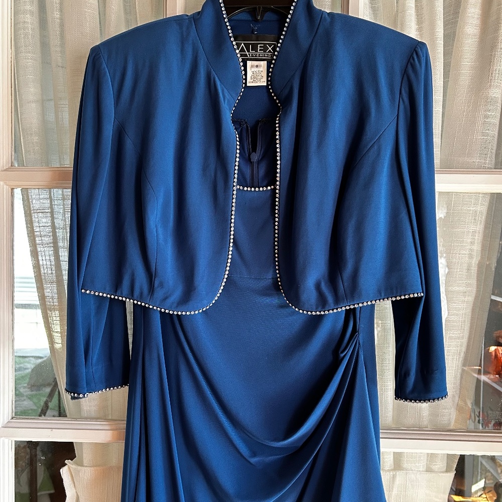 Parosh Acetate Royal Blue Roundneck Sleeveless Sheath Midi Dress